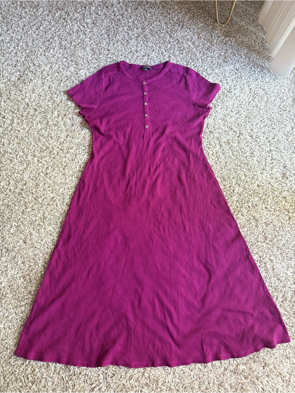 Ralph Lauren Fuchsia Short-Sleeve Maxi Henley Dress
